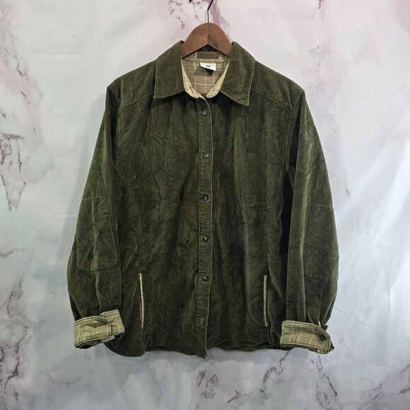 Columbia Shirt Jacket Womens XL Green Vintage Flannel Button Shacket Velvet - Picture 1 of 16